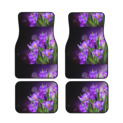 Alfombrillas de coche antideslizantes de neopreno lavable impresas con flores moradas
