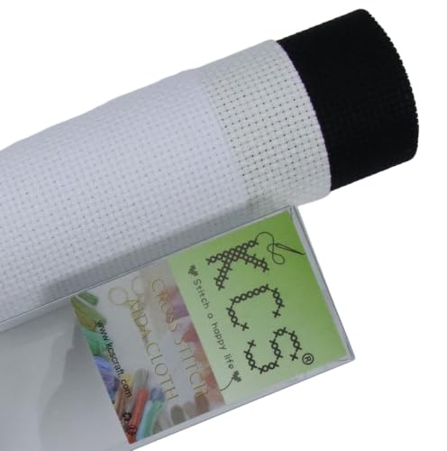 Image of KCS 3 pc of 15 inch x 18 inch(38cmx45cm) 14 Count Cross Stitch Cotton Aida Cloth Needlework Rolled Fabric Box,14CT,White+Antique White+Black