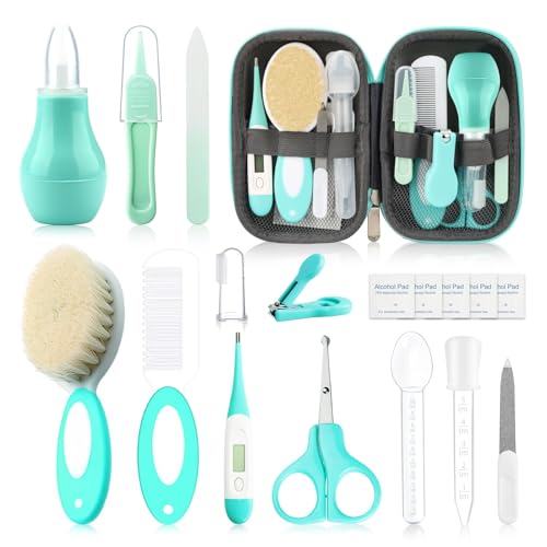 Baby Healthcare and Grooming Kit with Nail Clippers, Scissors, Infant Grooming Kit for Newborns (18 in 1, Green)