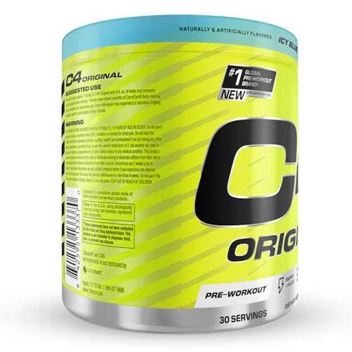 Image of Cellucor C4 Original Pre Workout Powder Sugar Free for Men & Women 200mg Caffeine + CarnoSyn Beta-Alanine + Creatine + AI Peptides - ICY Blue Razz, 30 Servings