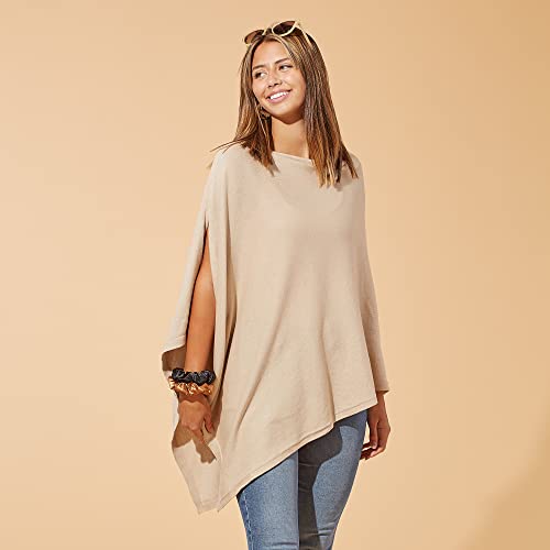 Image of Hadley Wren Women's Classic Colorblock Everyday Cotton Poncho, Black Solid Solid