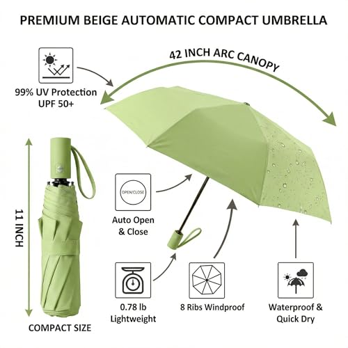Image of BAODINI Small UV Protection Travel Umbrella Compact for Rain and Sun UPF 50+ Windproof Portable 42 inch Umbrella for Women and Men