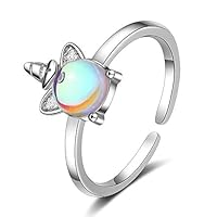 Chandler 925 Sterling Silber Mondstein Einhorn Ring für Damen und Mädchen Geschenk Verstellbare Größe Silber Ring