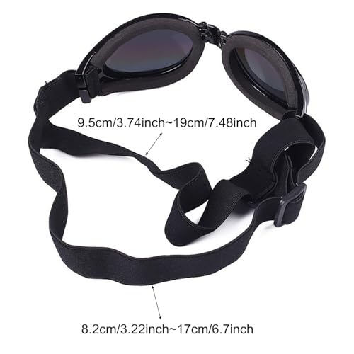 Hundebrille Sonnenbrille für Hunde Anti-UV Schutzbrille, Winddichte Wasserdichte Dog Polarized Sunglasses mit Verstellbarer Riemen für Kleine und Mittlere Hunde (1 Schwarz,Einstellbar)