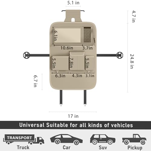 GMQ Back Seat Car Organizer 1 Pack,Backseat Organizer with Tray,Multifunctional Car Seat Back Storage Box with Foldable Tablet Holder (Beige, Plain weave)