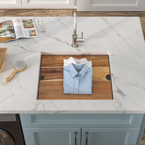 Image of 21 inchx19 inch Undermount Laundry Utility Sink Workstation - 16 Gauge 304 Stainless Steel, 13 Inch Deep Single Bowl Under Counter Sink Basin for Laundry Room, RV or Utility Use