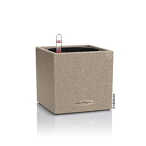 LECHUZA CANTO Stone 14 hochwertiger Kräuterwürfel mit Stick-Bewässerungssystem, sandbeige