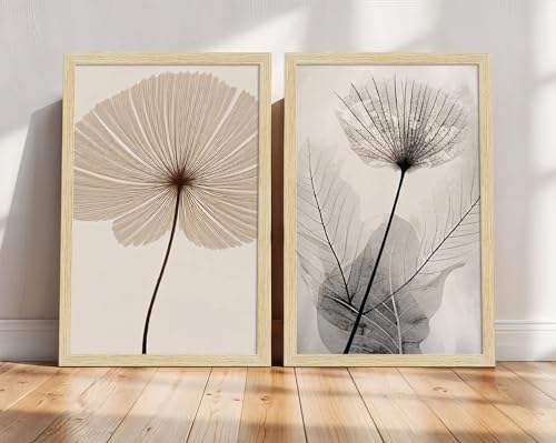 Image of ArtX Paper Floral Art Paintings with Frame for Wall Decor, Floral Painting for Living Room, Multicolor, Natural Wood Color Frames, 12x18 inch, Set of 2
