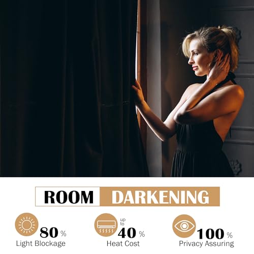 Image of Beauoop Black Velvet Curtains 84 Inches Long 2 Panels for Bedroom Living Room Soft Luxury Room Darkening Thermal Insulated Soundproof Rod Pocket Window Treatments Drapes, 52X84 Set of 2