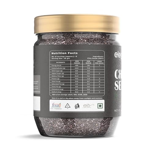 Image of Elegity Black Chia Seeds Pack of 2 (250 gm each) | Nutrient-Rich Snack | Organic | Keto Friendly