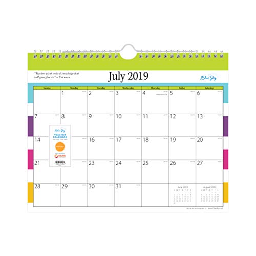 Blue Sky 2019-2020 Academic Year Monthly Wall Calendar, Twin Wire Binding, 11" x 8.75", Teacher Stripe -  BlueSky, 105647-A20