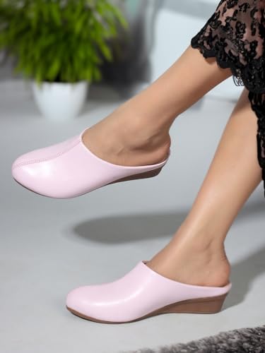 Image of Mules for Women, Open Back Wedge Heel Slip on Formal Shoes & Sandals Girls