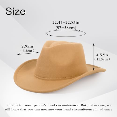 Image of 2 Pack Western Cowboy Hats for Women Men 4 Different hat Bands | Classic Felt Wide Brim Costume Cow Boy Hat Curved Brim Cowgirl Hat
