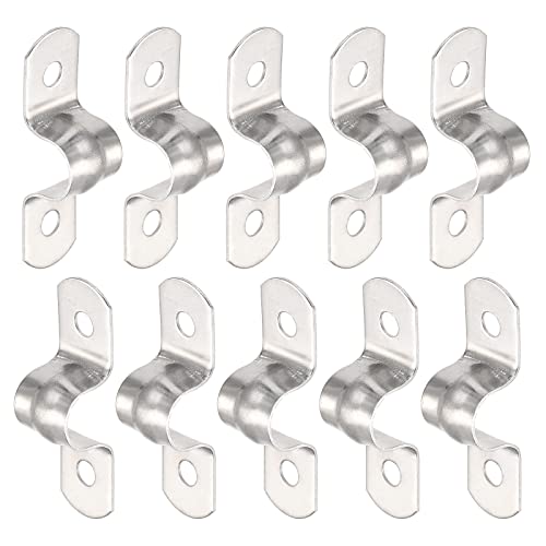 DTGN 12mm(W) Two Hole Strap - 16Pack - Good for Industrial 10mm Dia Pipe Fixing - 201 Stainless Steel Rigid Pipe Strap Clamp - Silver Tone