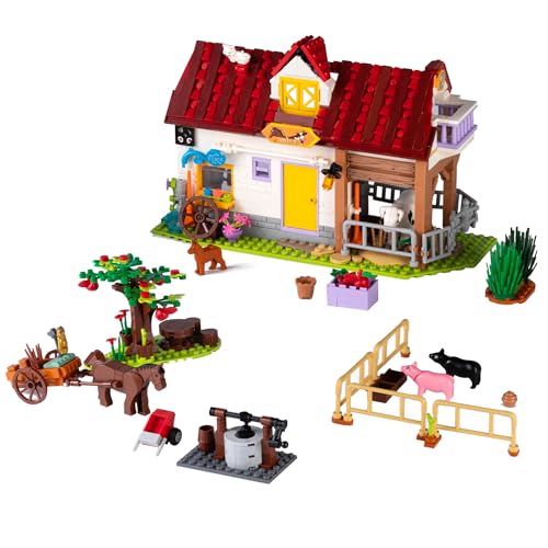 Booyuer Set de Juguetes de Construcción de Granja - Incluye Granja, Pozo, Carroza de Caballos, Árboles Frutales, Kit de Ladrillos de Casa de Granja con Animales, 649 PCS, Regalo para Niños de 6-15+