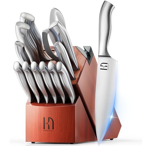 KnifeSaga Kitchen Knife Block Set, Enduring Sharpness Premium Knife Set