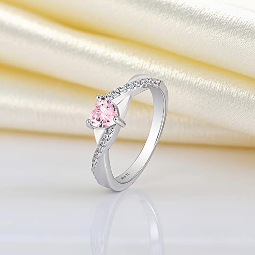 YL 925 Sterling Silver Engagement Rings 5MM Heart Cut Birthstone Infinity Ring for Women-size54