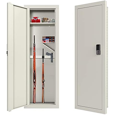 Hidden Gun Safe In Wall Long Gun Safe, 53" Wall Safe Gun Cabinet Safe in Wall, Rifle Gun Safe for Home Office Rifle and Pistols, Quick Access Security Cabinet Gun Storage Cabinet with Removable Shelf Cover