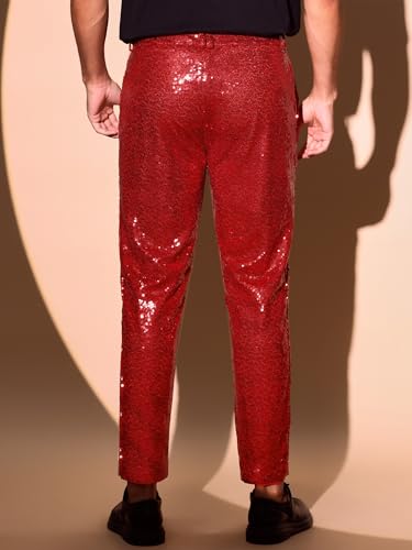 Lars Amadeus Shiny Pants for Men's Glitter 70s Disco Night Club Tapered Sequin Pants3