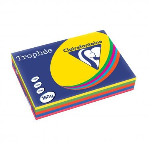 Confezione da 4 risma da 250 fogli di carta trofeo assortito (sole, menta, cardinale, turchese, fucsia), formato A4, 160 g/m²
