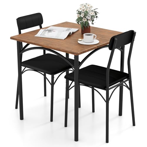 Giantex 3-Piece Dining Table Set, Square Kitchen Table with 2 Upholstered Armless Chairs, Padded Backrest, Metal Frame, Space-Saving Dinette Set for Small Spaces, Living Room, Dining Room