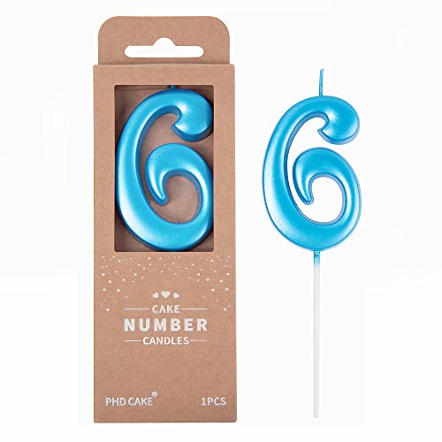 PHD CAKE 2.76 Inch Elegant Blue 6 Number Birthday Candles, Blue Number Candles, Cake Number Candles, Party Celebration