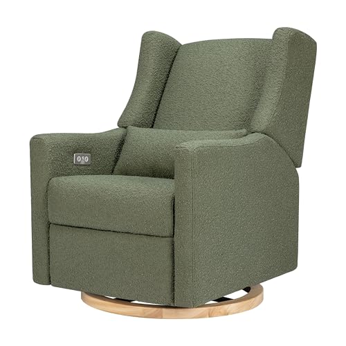 Image of babyletto Kiwi Glider Recliner w/Electronic Control and USB | in Olive Boucle w/Light Wood Base, Greenguard Gold Certified