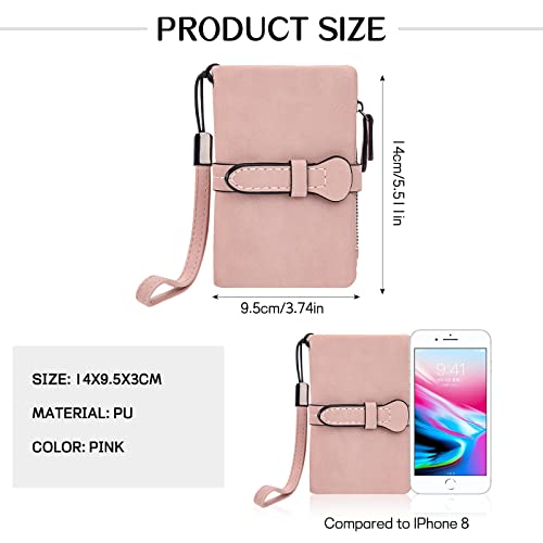 Purses for Women PU Leather Bifold Wallet with 12 Card Slots and Zipper Pocket Compact Card Holder Organize for Ladies Girl Pink - Image 6