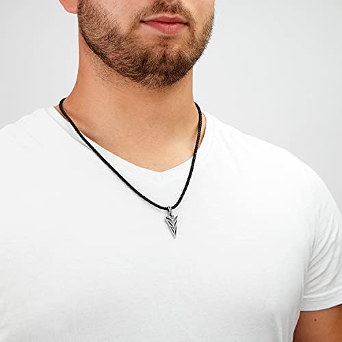 Serasar Leather Locket Men Leather Necklace With Pendant - 60Cm Silver - Leather Cord Chain With Jewelry Box For Men - Real Leather - Gift For Men - Leather Necklace Men Jewelry Choker #TOP2