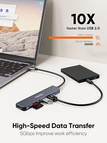 Image of CableCreation 6-in-1 USB C Hub Multiport USB-C Adapter(Lite Series),Type C Docking Station Dongle,4K HDMI Output,USB 3.0 /2.0 Ports,100W Power Delievery,SD /TF Cards Reader for MacBook Pro /Air,Iphone 15