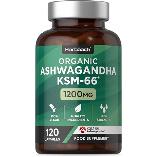 Organic Ashwagandha KSM-66® 1200mg with 5% Withanolides | Pure Ashwagandha Root Powder | High Strength | 120 Vegan Capsules (Not Tablets) | Supplement for Men & Women | by Horbaach Organic Ashwagandha KSM-66® 1200mg with 5% Withanolides | Pure Ashwagandha Root Powder | High Strength | 120 Vegan Capsules (Not Tablets) | Supplement for Men & Women | by Horbaach