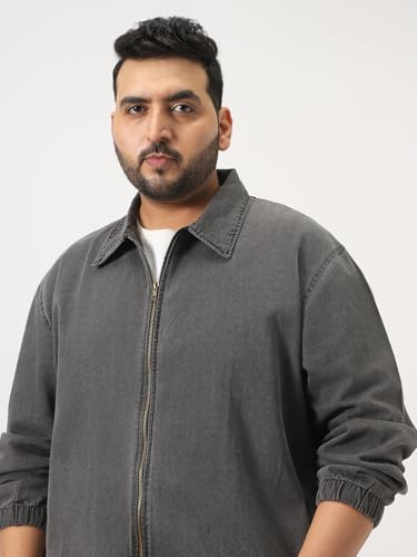 Image of Urbano Plus Men's Relaxed Fit Full Sleeve Harrington Denim Jacket