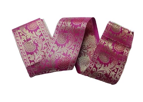 Image of Brocade Ethnic Work 9 Meter Laces and Borders Material for Dresses, Sarees, Lehenga, Suits, Blouses, Dupatta, chunri and Crafts (Pink Rani)
