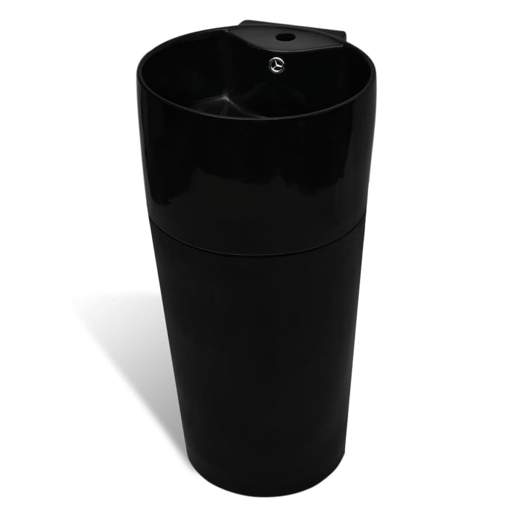 Vidaxl Black Ceramic Stand Bathroom Sink Basin Faucet/Overflow Hole Round Bath
