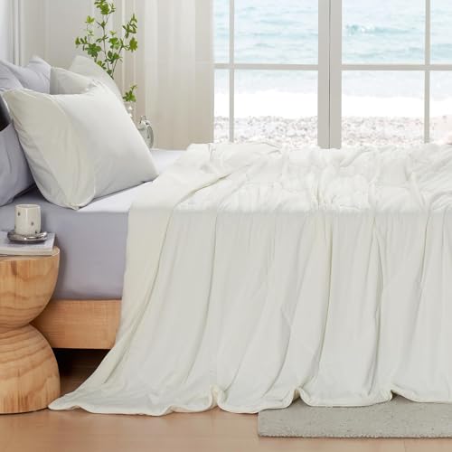Image of Cozy Bliss Cooling Comforter King XL Size, Cooling Blankets for Hot Sleepers and Night Sweats, Cream Summer Comforter for King XL Bed, Breathable Soft Lightweight Silk Smooth