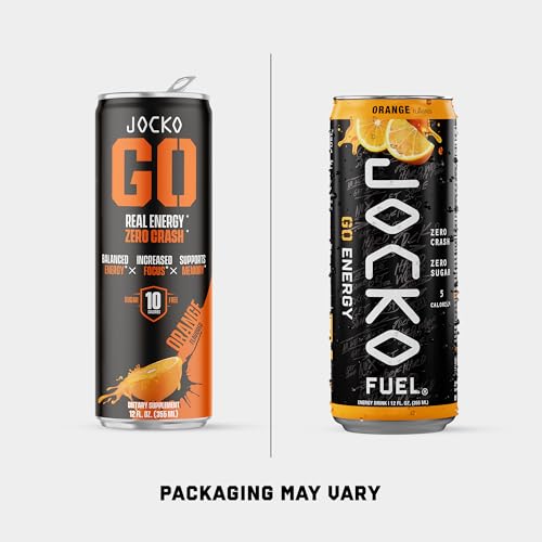 Image of Jocko Fuel GO Energy Drinks, Afterburner Orange - 95mg Caffeine with Added Adaptogens, Vitamin B12 & B6, & L Theanine for Mood & Focus Support, No Sugar, 12 Pack - Packaging May Vary
