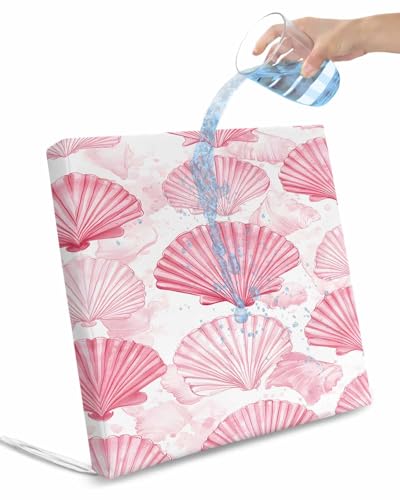2 Pack Pink Coastal Shell Waterproof Cushion Covers with Ties, Outdoor Patio Chaise Lounge Chair Seat Cushion Slip Covers Replacement(Only Cover) Nautical Beach Summer Ocean 24