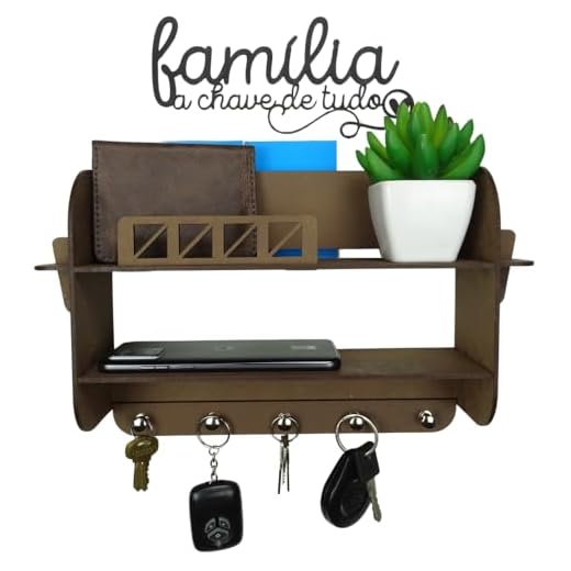 Porta Chaves e Cartas De Parede Com Prateleira Em Mdf