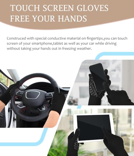 LCZTN Winter Beanie Hat and Touchscreen Gloves Set for Men and Women,Beanie Gloves Set with Warm Knit Fleece Lined - Image 6