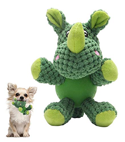 ONTWOPETS Dog Toy Plush Durable Small Dog Toys Low Stuffing Interactive Dog Plush Toys W/Squeaker Puppy Chew Toys Reduces Boredom (Small, Rhinoceros with Squeaker Body)