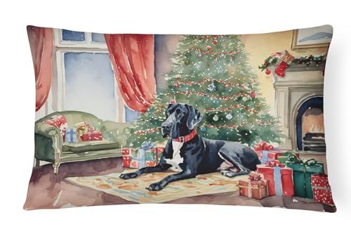 Caroline's Treasures DAC2669PW1216 Great Dane Cozy Christmas Throw Pillow Machine Washable, Indoor Outdoor Decorative Pillow for Couch, Bed or Patio, 12HX16W