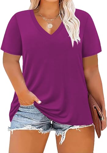 Image of ForHailey Women's Plus Size Short Sleeve Tee Shirt V Neck Basic Ladies Loose Fit T Shirt 1X-5X