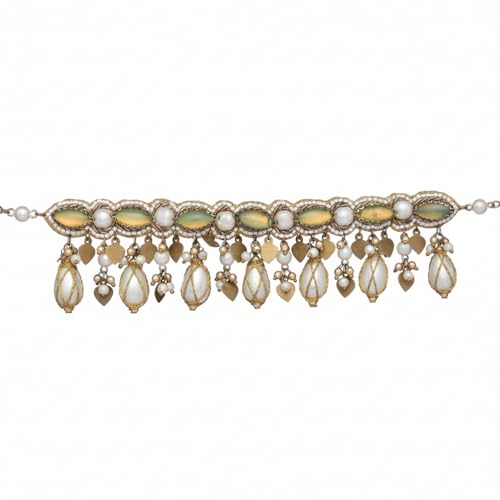 Image of SANJOYA BY EVERSTYLISH Haridvarna Gilded Meadow Finery Pearls, Stones And Beads Hand Embroidered Necklace Lightweight Jewelry For Women | Party, Festive, Wedding & Gifting
