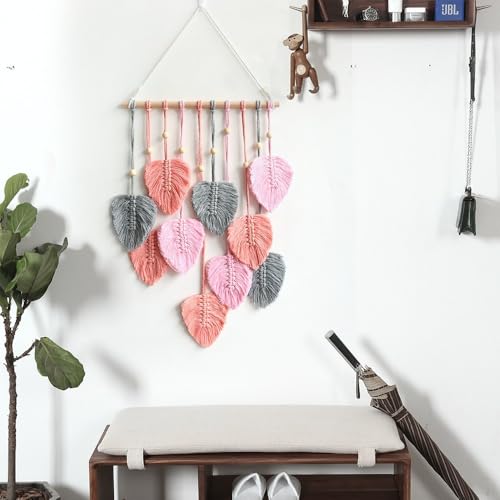 Décoration murale faite à la main macramé feuilles bohème chic pour maison - 3