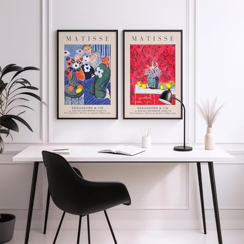 Image of SoulAbiti Woman with a Flower - 1921 & Still Life with Lemons - 1943 Framed Wall Art Print Set of 2 12x18 inch Black Frame Plexi-Glass Famous Painting Art Prints Home Living Room Bedroom Office Decor