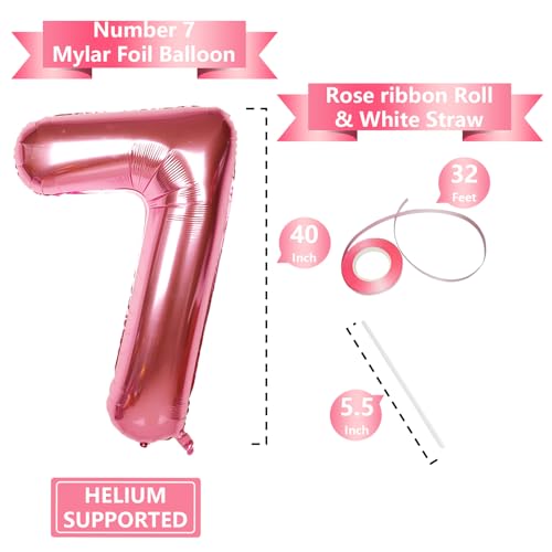 Image of SINBEE 40 Inch Giant Hot Pink Number Balloon, Mylar Foil Helium Hot Pink Balloons for Birthday Party, Number 7 Balloon for Birthday Decorations, Hot Pink 7 Birthday Balloon