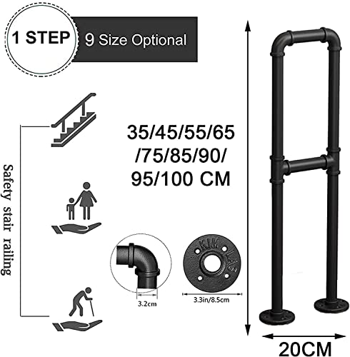 Rampe d'escalier noire en U avec kit complet pour marches intérieures