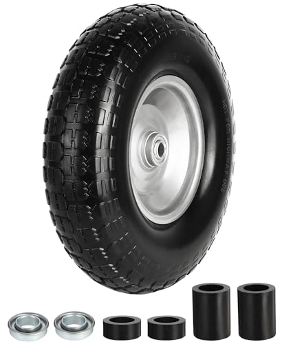 FEILOONG 13 Inch Wheelbarrow Tire Flat Free 4.00-6 Tires 5/8 Bearings Universal Solid Tires with Extra 3/4 Bearings Replacement Wheel for Wheel Barrow Hand Truck Garden Includes Adapter Kit