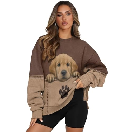 Suobstales Golden Retriever Paw Print Womens Oversized Sweatshirts Long Sleeve