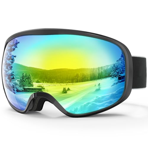 [RIOROO] スキーゴーグル スノーボードゴーグル OTGメガネ対応 広視野 球面レンズ 100% UVカット 曇り止め 防風/防雪 柔軟 耐衝撃 メンズ レディース 大人 ユース